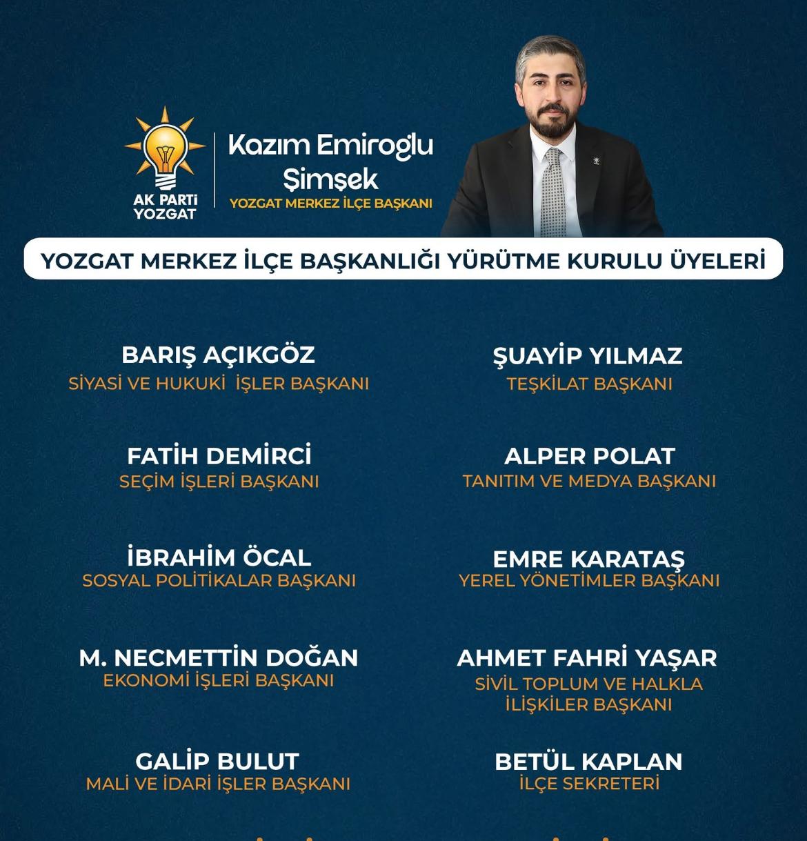 AK Parti Yozgat Merkez İlçe’de Yeni Yürütme Belli Oldu